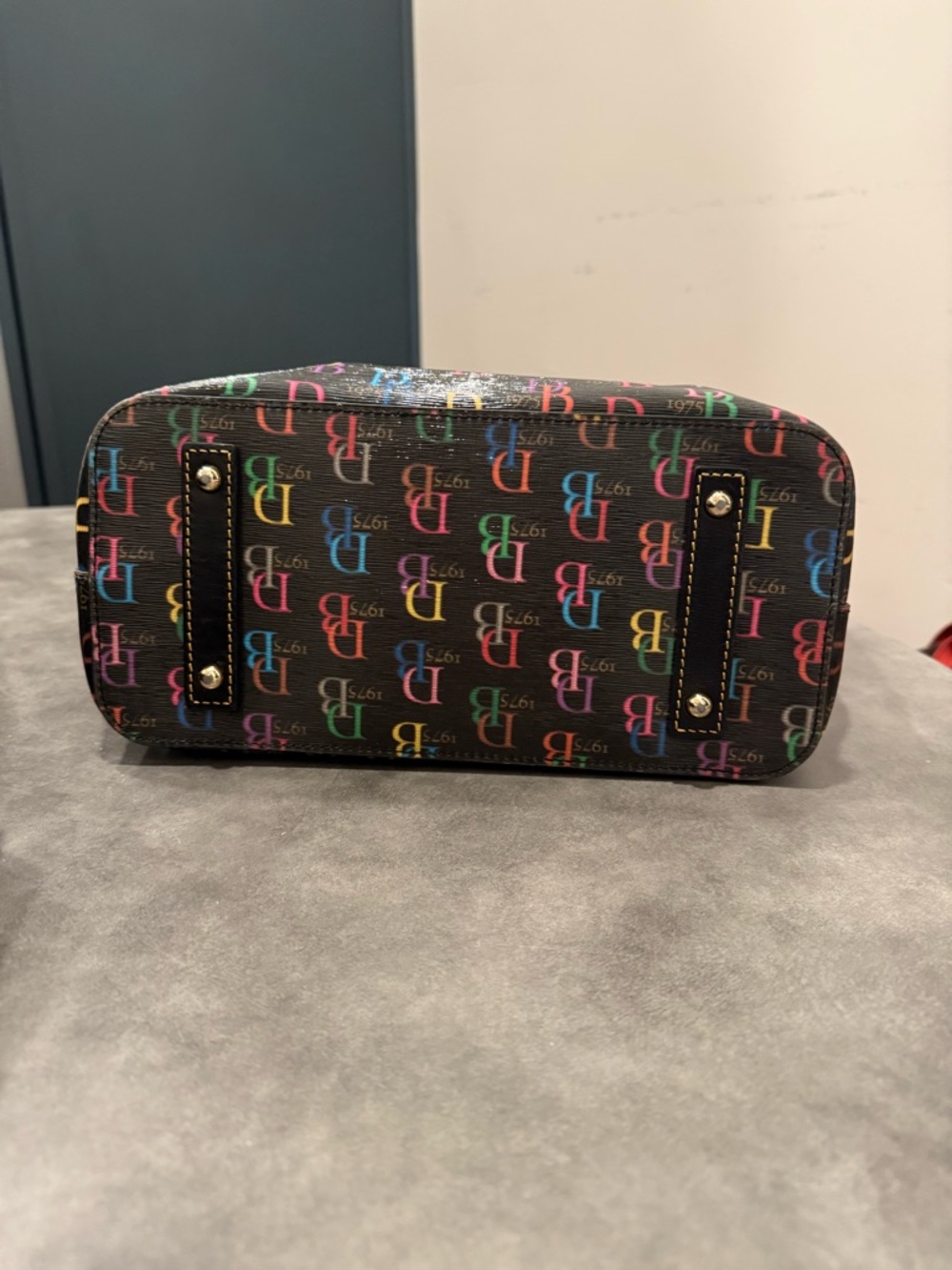 Dooney & Bourke Black Multicolor DB Print Tote - Picture 9 of 11